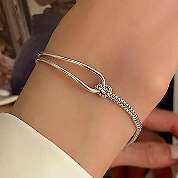 Minimalist Sterling Silver Chain Link Bangle Bracelet - Picture 8 of 10